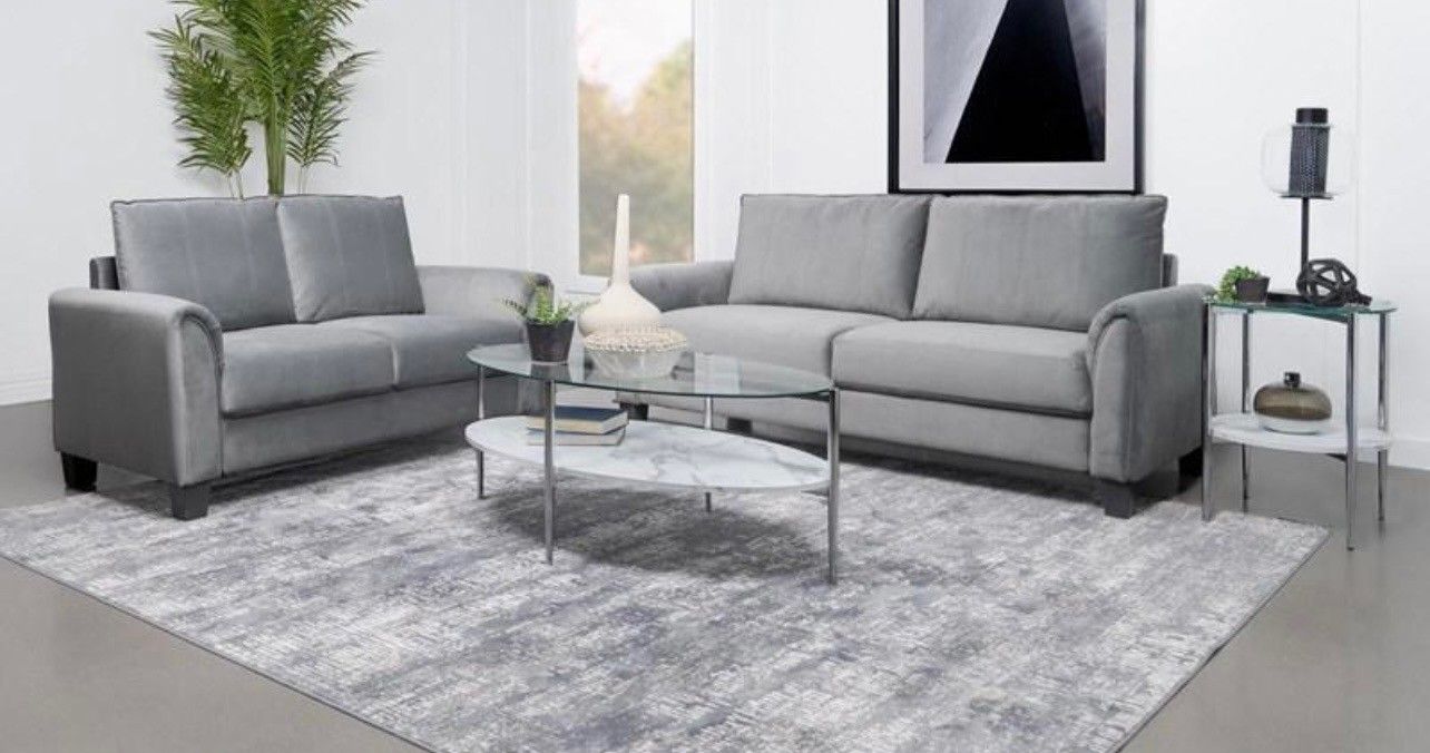 Gray Velvet Sofa And Loveseat Set