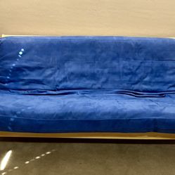 Wood Futon With Blue Mattress
