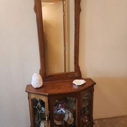 Entry MIRROR with Oak Glass Display Cabinet
