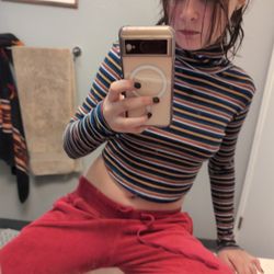 Striped Crop Top Turtleneck