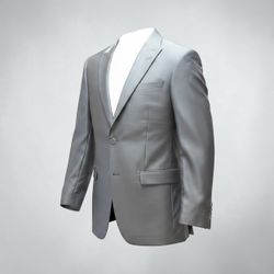Men's Silver Solid 2-Piece Suit Single-Breasted 1-Button Notch 32 40"
