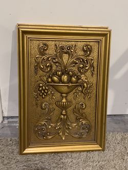 Gold Color Wall Plaque with Fruit Bowl Design - See measurements