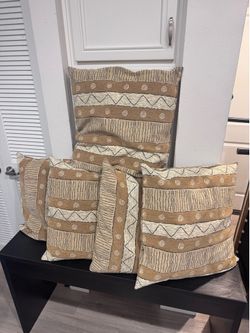 Set of 5 Decorative Throw Pillows 21”x21” Neutral Boho