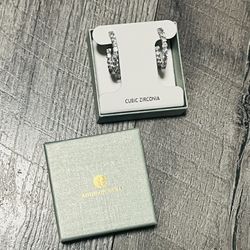 NEW SILVER CUBIC ZIRCONIA HOOP EARRINGS 