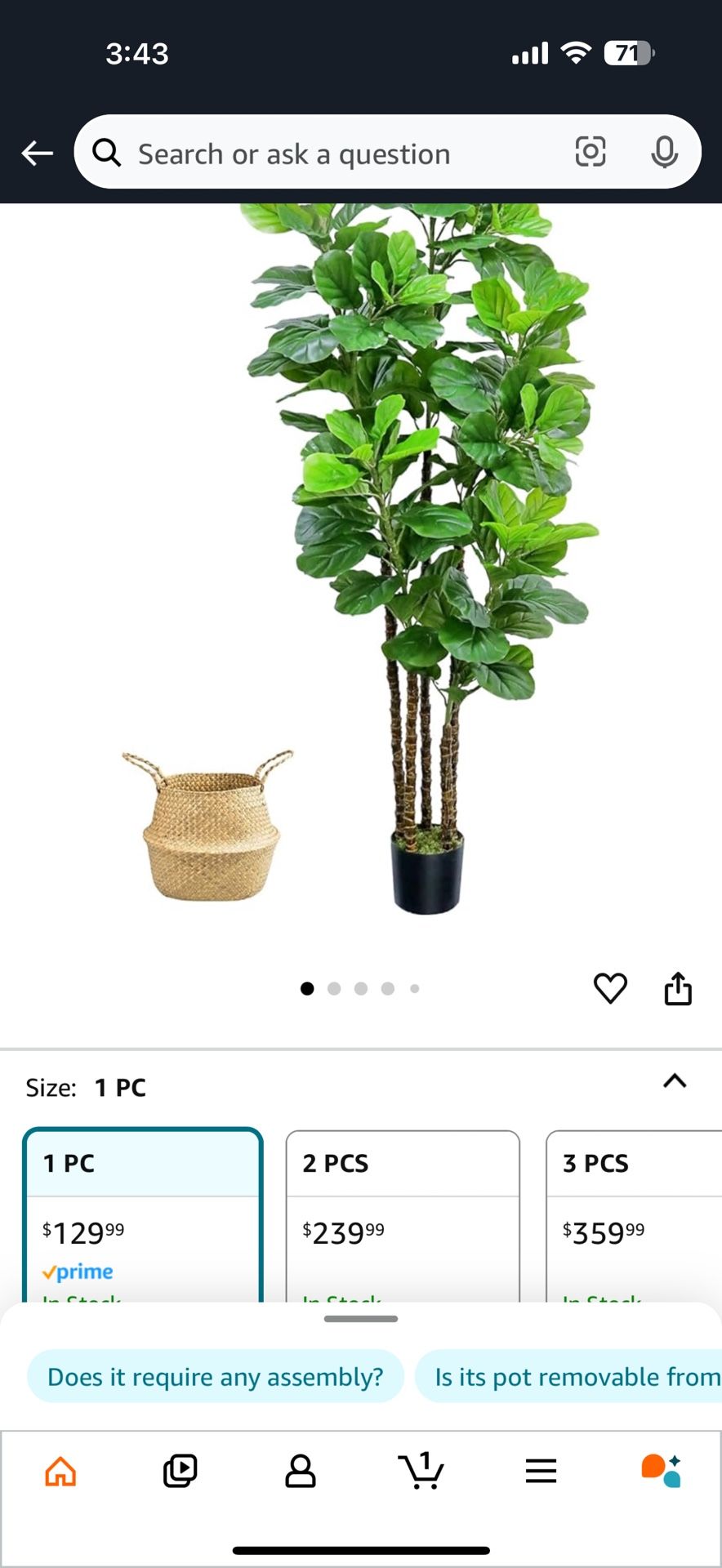 7ft Faux Fiddle Leaf Tree NEW