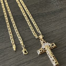 Gold Filled Cross With Baguette Style Stone 20 Inch Necklace 