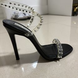 black and silver steve madden spike heels 