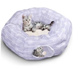 Nobleza Cat Tunnel Bed, Collapsible Washable Cat Tube Tent Toy for Indoor Play Rest, Lightweight Ventilate Cool Kitty Tube Toy Round Donut Tunnel with