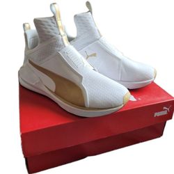 Puma Fierce Gold White And Gold High Top Sneakers Gym Shoes Women's 6.5