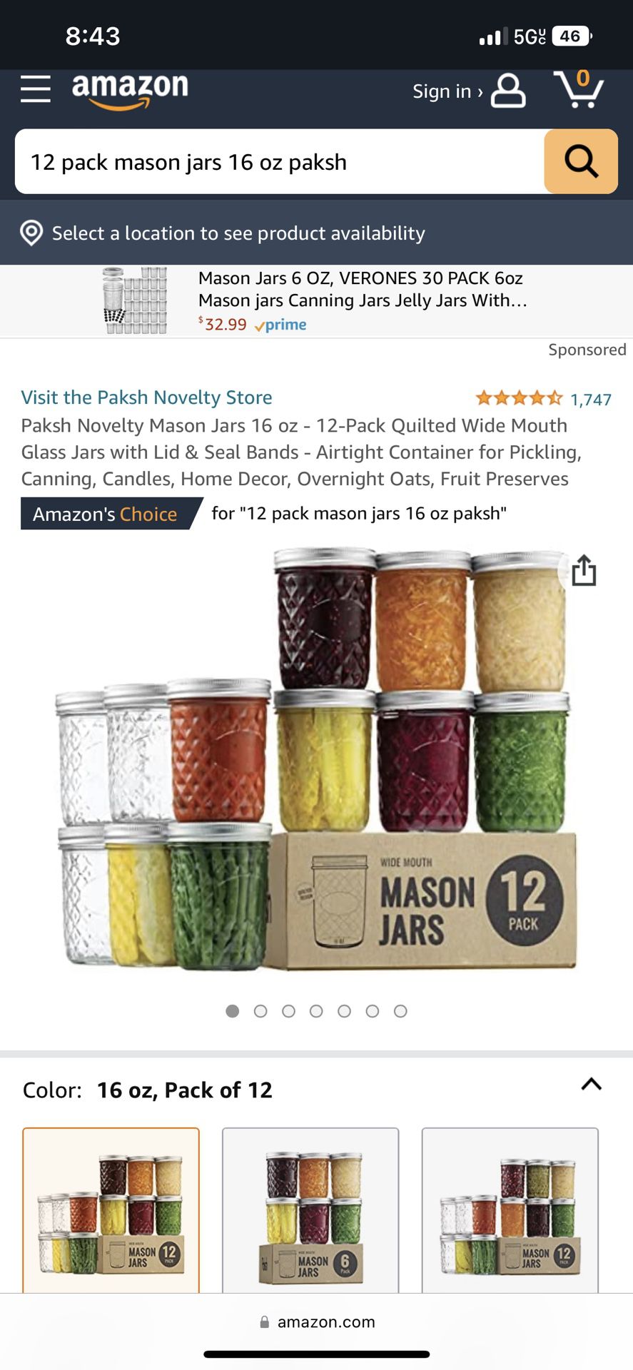  Paksh Novelty Mason Jars 16 oz - 6-Pack Quilted Wide