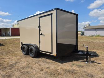 2027 New 7x12 TA Screwless Enclosed Trailer | Blackout | Spoiler Package | 7' Interior | .08 Polycor | Dexter Axles | El Paso | 1258 (TAN)