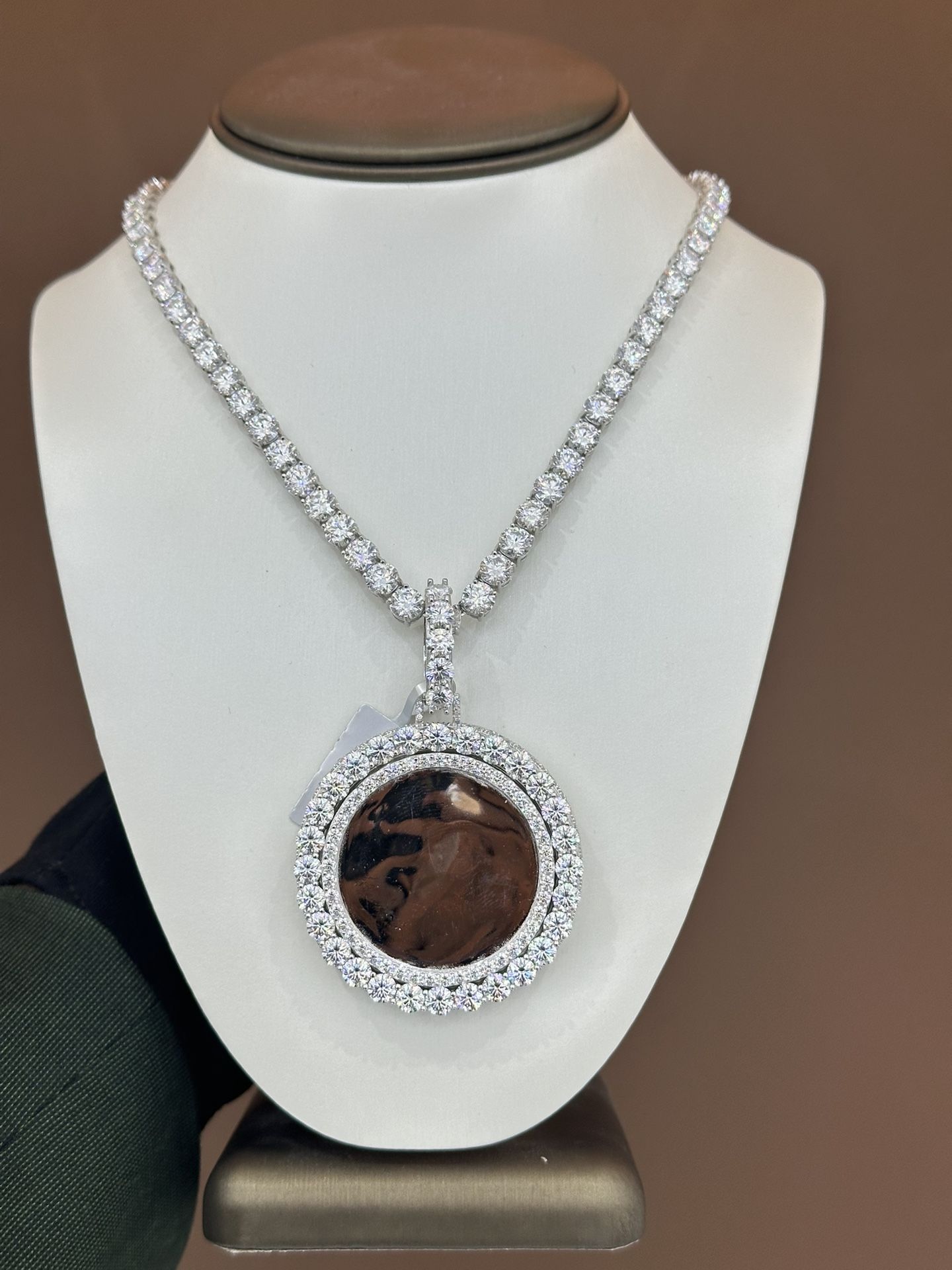 925 Sterling Silver With VVS Moissanite Custom Picture Pendant And 6mm 20 Pointer Moissanite Tennis Chain