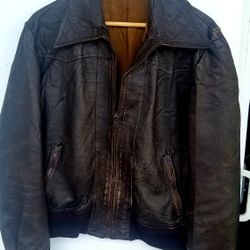 Men's Rare Brown Leather Bomber Jacket Distressed Vintage 1970 Fonzie Style