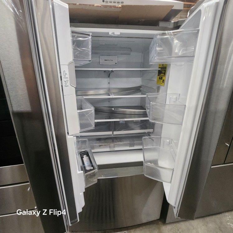 LG 28 Cu Ft 3 Door French Refrigerator With Ice And Water Single Ice Stainless Steel Standard Depth Appliances