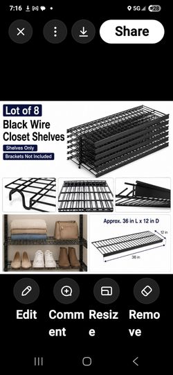 8 Black Wire Closet Hanging Shelves – Shelves Only – No Brackets