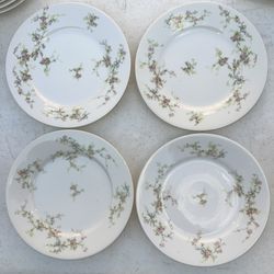 FOUR Antique Theodore HAVILAND LIMOGES 7 3/4” Salad Plates PINK FLORAL SPRAYS