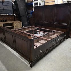 Modern Espresso King Size Bed Frame with 4 Drawers