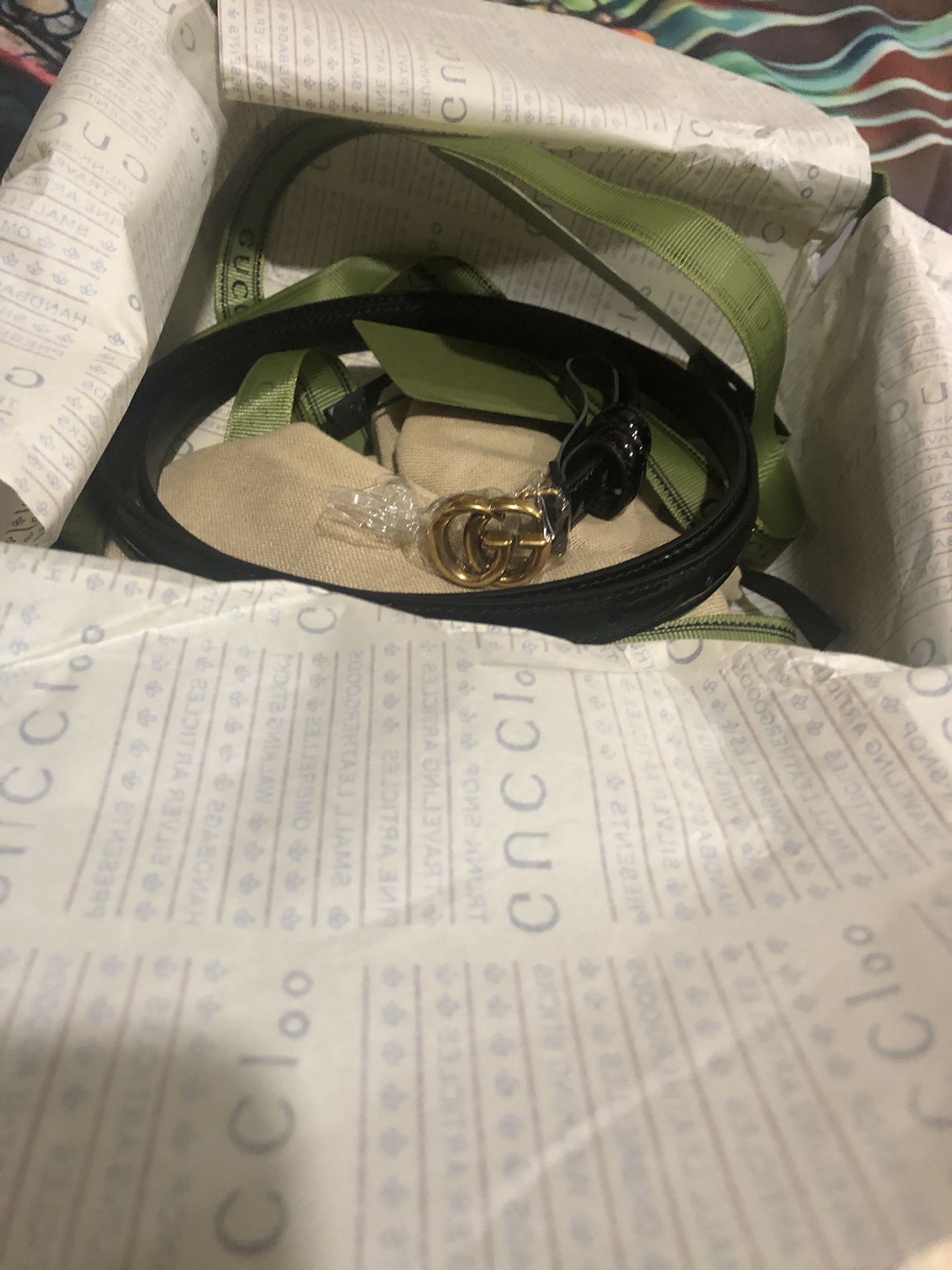 Gucci Thin Patent Leather GG Belt Size 85cm Black 