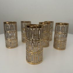 Vintage MCM Retro Gold Shoji Imperial Glass High Ball Tumblers Barware