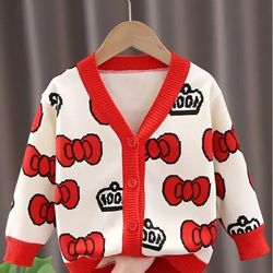 Hello Kitty Chic Little Girls' Knit Cardigan Size Medium 9-10- Great Christmas Gift 🎄 🎀✨️