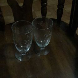 Set of 2 Princess House Heritage Etched Crystal Ice Tea Glass