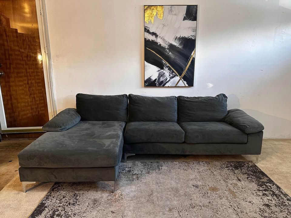 Gray Velvet 3-Seater Sectional Sofa