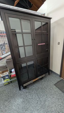 ROOM AND BOARD ADAMS CABINET WITH GLASS WALNUT FINISH