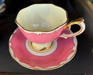 Teacup & Saucer Set: Hot Pink Enamel, Malvern Shape ROYAL ALBERT