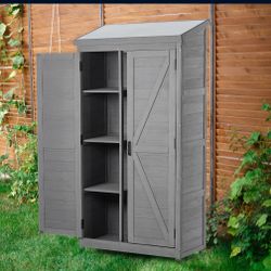 Outdoor Storage Cabinet and Metal Top,Garden Storage Shed,Outdoor 68 Inches Wood Tall Shed for Yard and Patio