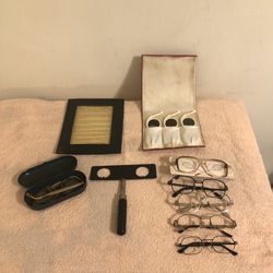 Vintage Lot Of Optometrist Tools Of The Trade Plus Vintage Eyeglass Frames