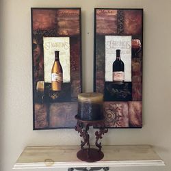 Candle And two Wall Art decorations 