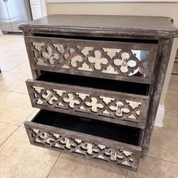 Brown/gray Distressed Vintage Style Wooden Storage Cabinet with Mirror Drawers