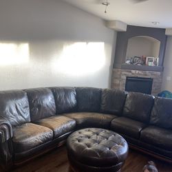 Brown Leather Couch & Recliner