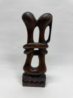 Carved Wooden Sculpture of an Embracing Couple