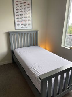 Pottery Barn Kids Twin Grey Wood Bed Frame with Slats