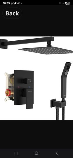 SR SUN RISE Black Square Rainfall Shower Head and Handle Set, Wall Mounted Shower Fixtures, Metal Shower Faucet Trim Repair Kits (With Shower Valve)