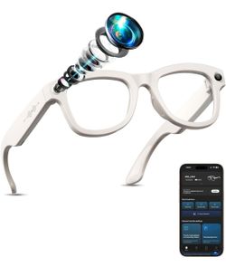 AI Smart Glasses with Camera Stabilization - 8MP POV Video Recording, Real-Time AI Translation, Smart Assistant, Dual-Mic Noise Canceling for Travel &