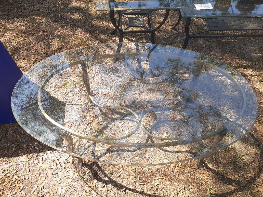 Vintage Oval Glass Top Coffee Table 