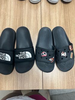 The North Face Black Slide Sandals and crocs sandals size # 5 for kids