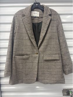 American Eagle Plaid Lined Wool Blend Button Blazer Jacket Women's Size M