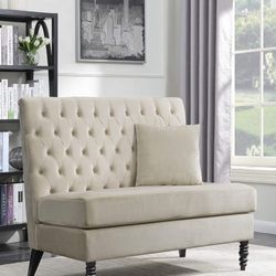 Modern Tufted Velvet Settee Bench, Elegant High Back Upholstered Plush Loveseat Sofa for Living Room or Bedroom, Victorian Style - Georgetown (Beige75