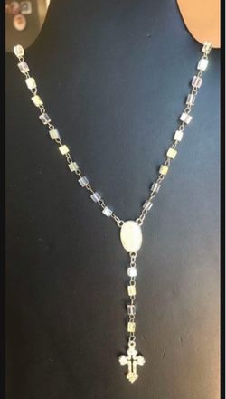 Handmade by Marele22 Crystal Bead Rosary Necklace with Cross