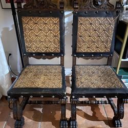 Antique Chairs. 4 Chairs: Spanish Renaissance Revival 1900  Leather.