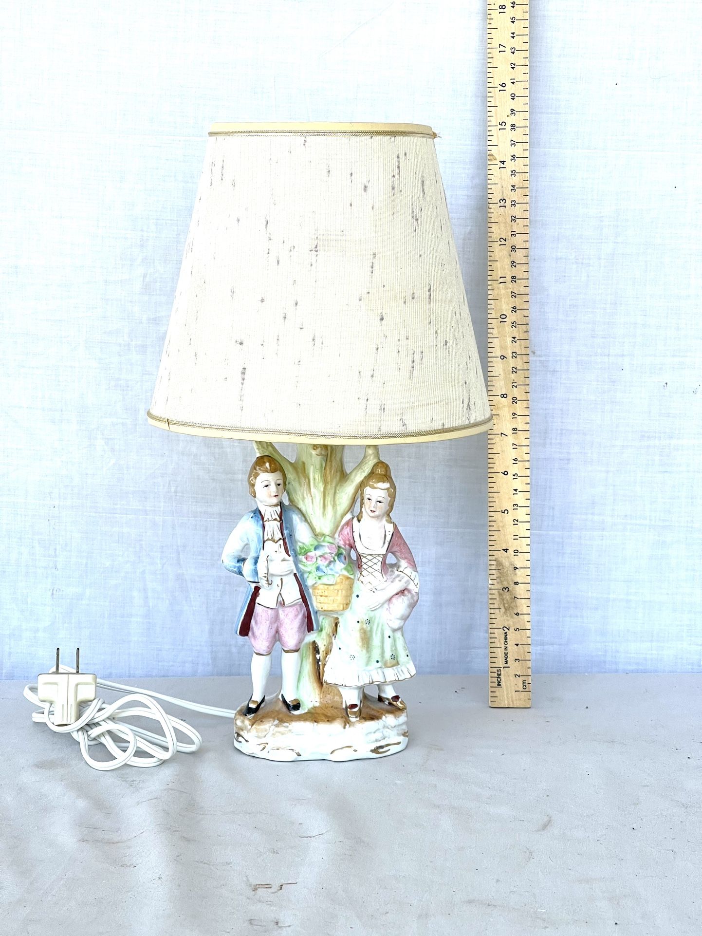 Antique Mint Condition Porcelain (Courting Couple) Victorian Hand, Painted Nightstand Lamp. Made in Japan.