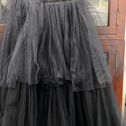Long Black Net Skirt 