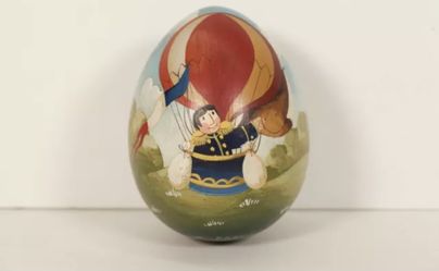 Unique French Vintage Handpainted Wooden Egg by Jacques Robuchon, Captain.