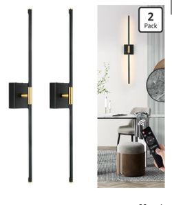 Battery Operated Wall Sconces Set of 2, Dimmable 3 Color Battery Wall Sconce with Remote, Black Gold LED Rechargeable Sconces, 24 Inch Modern Wireless