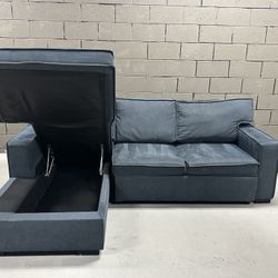 Blue Sectional Couch Sofa Sleeper Pullout Bed L Shape Chaise Storage 