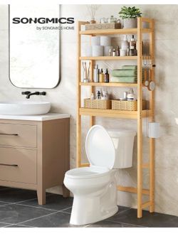 Over The Toilet Storage, 4-Tier Over Toilet Bathroom Organizer with Adjustable Shelves, 10.2 x 24.8 x 72.8 Inches, Space-Saving, Natural Beige UBTS041