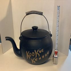 Vintage 1960 McCoy Pottery Teapot "Kookie Kettle" Jar Black Teapot "Kookie Kettle" Jar  Black 11 1/4" H x 10" L x 7 1/2" W Handled Lid Great Shape No 